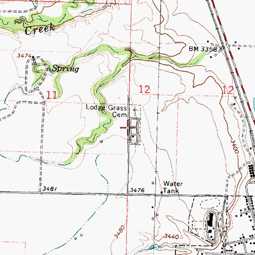Topographic Map of Lodge Grass Cemetery, MT