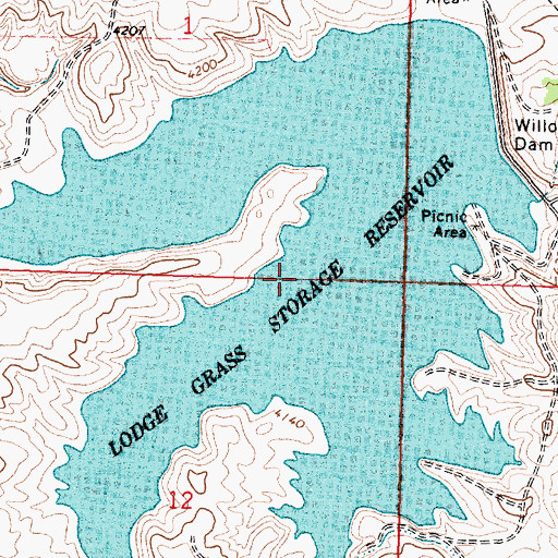 Topographic Map of Lodge Grass Storage Reservoir, MT