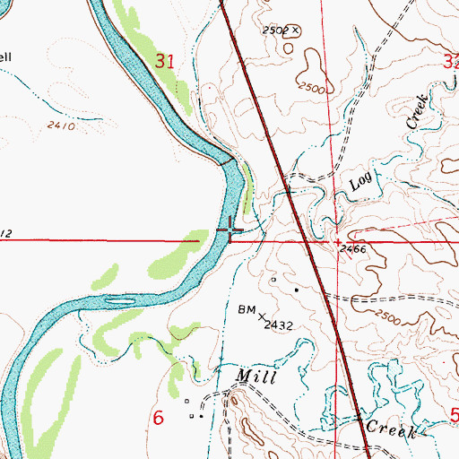 Topographic Map of Log Creek, MT