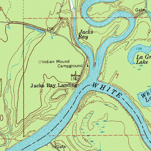 Topographic Map of Jacks Bay Landing, AR