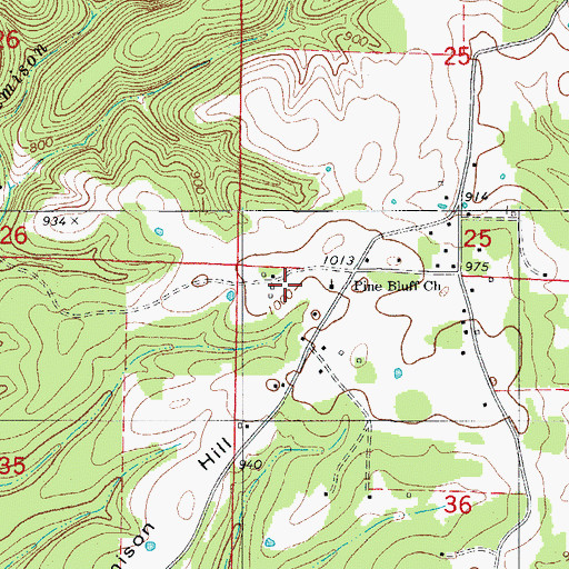 Topographic Map of Pine Bluff Church, AR