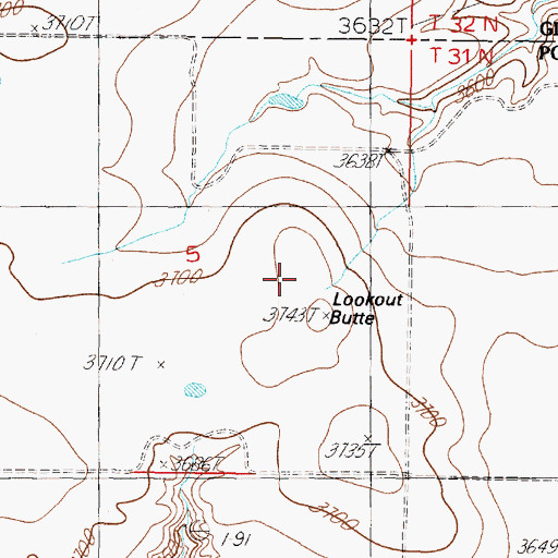 Topographic Map of Lookout Butte, MT