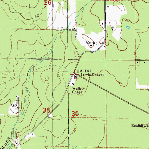 Topographic Map of Jarvis Chapel Baptist Church, AR