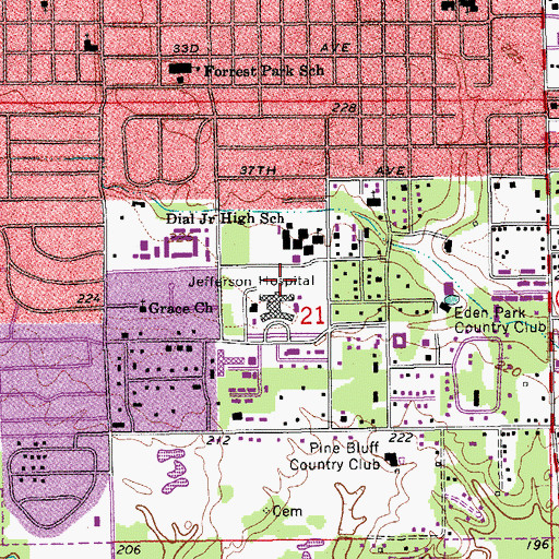 Topographic Map of Jefferson Regional Medical Center, AR