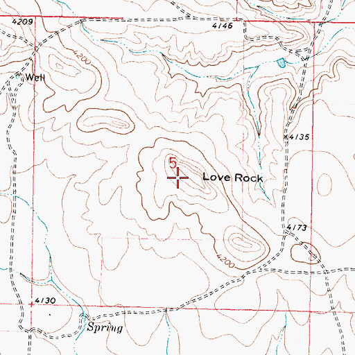 Topographic Map of Love Rock, MT