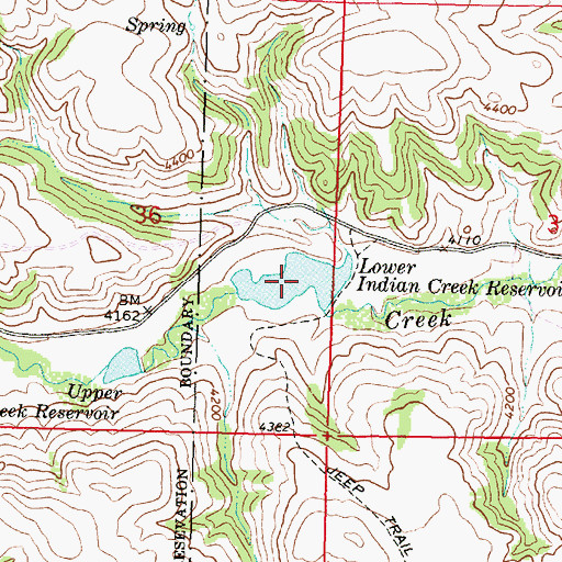 Topographic Map of Lower Indian Creek Reservoir, MT