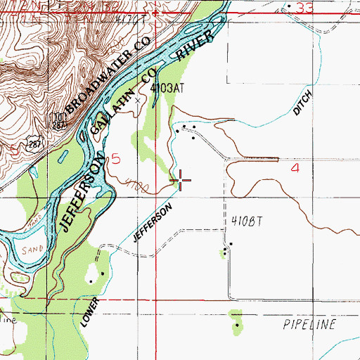 Topographic Map of Lower Jefferson Ditch, MT