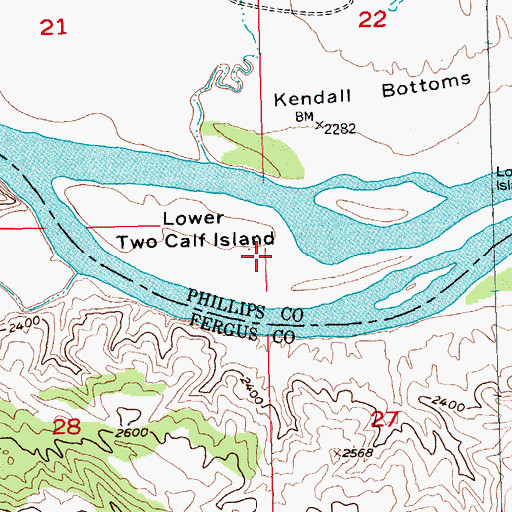Topographic Map of Lower Two Calf Island, MT