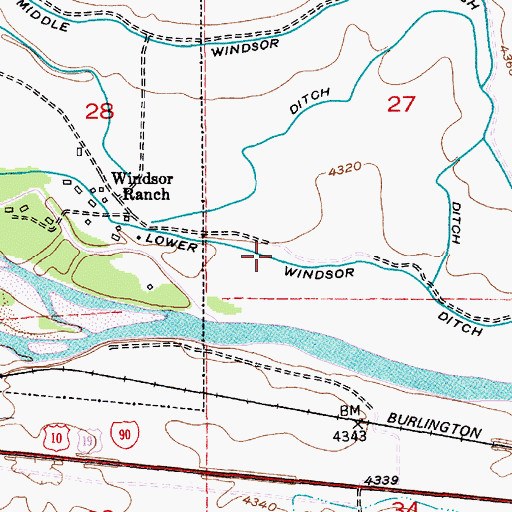 Topographic Map of Lower Windsor Ditch, MT