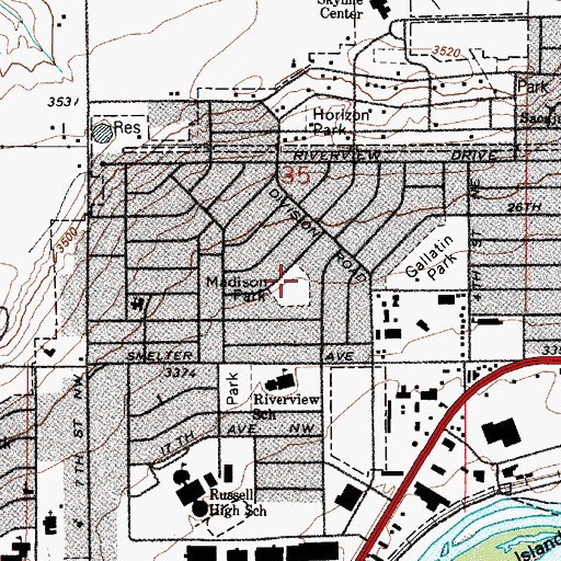 Topographic Map of Madison Park, MT