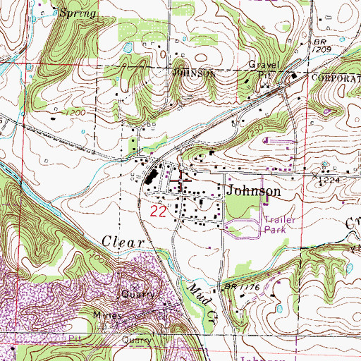 Topographic Map of Johnson, AR
