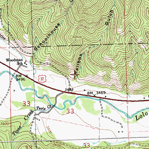 Topographic Map of Mailbox Gulch, MT