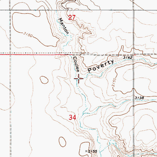 Topographic Map of Manton Coulee, MT