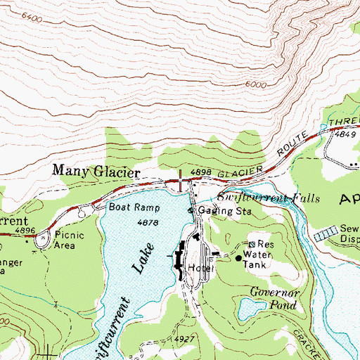Topographic Map of Many Glacier, MT