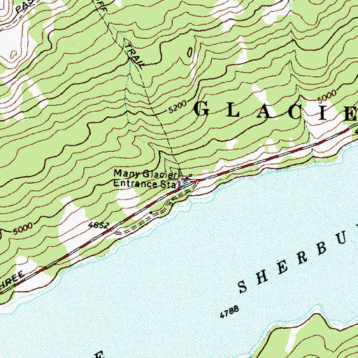 Topographic Map of Many Glacier Entrance Station, MT