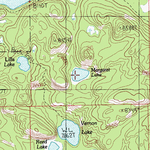 Topographic Map of Margaret Lake, MT