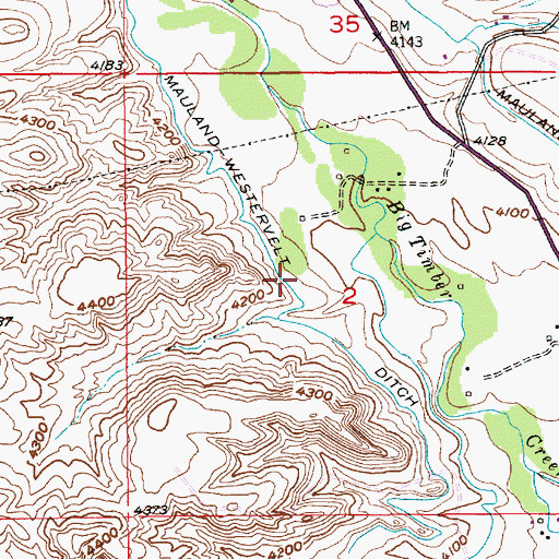 Topographic Map of Mauland-Westervelt Ditch, MT