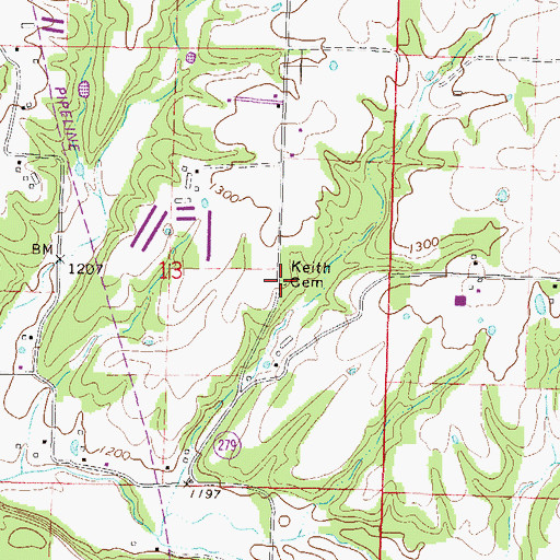 Topographic Map of Keith Cemetery, AR