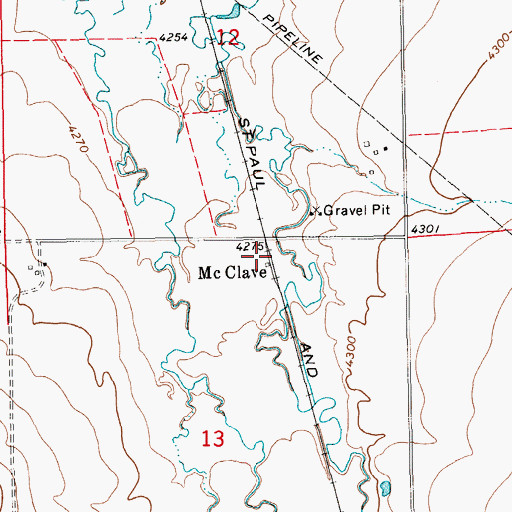 Topographic Map of McClave, MT