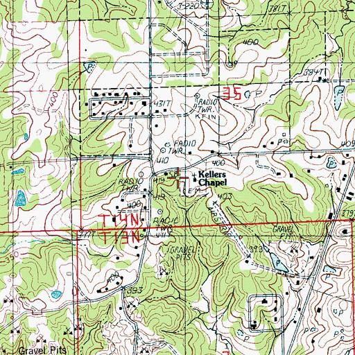 Topographic Map of Kellers Chapel, AR