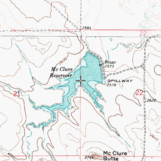 Topographic Map of McClure Reservoir, MT