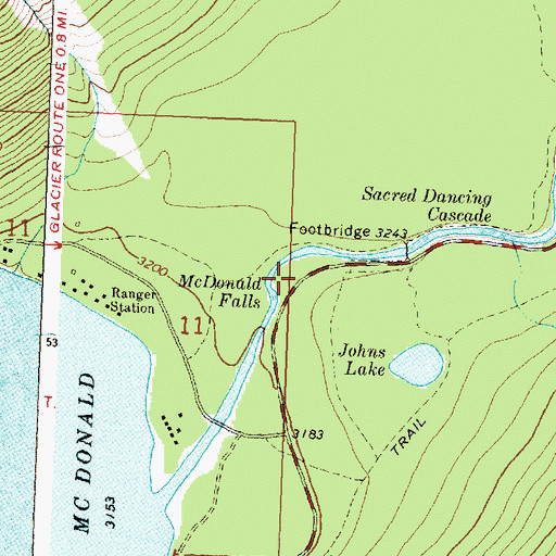 Topographic Map of McDonald Falls, MT