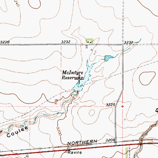 Topographic Map of McIntyre Reservoir, MT
