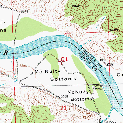 Topographic Map of McNulty Bottoms, MT