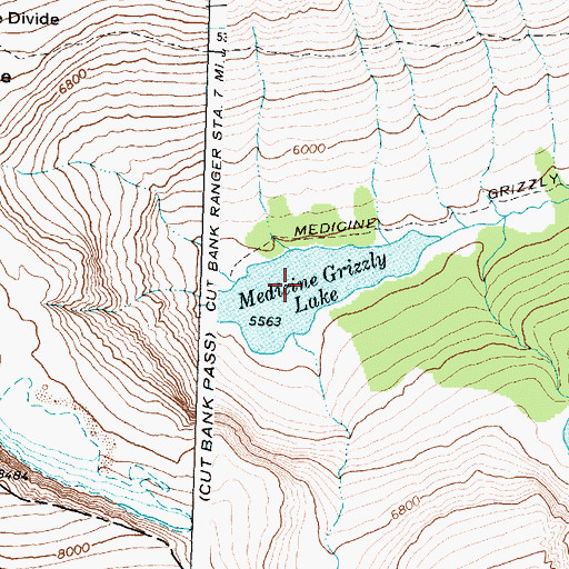 Topographic Map of Medicine Grizzly Lake, MT