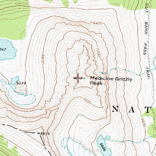 Topographic Map of Medicine Grizzly Peak, MT