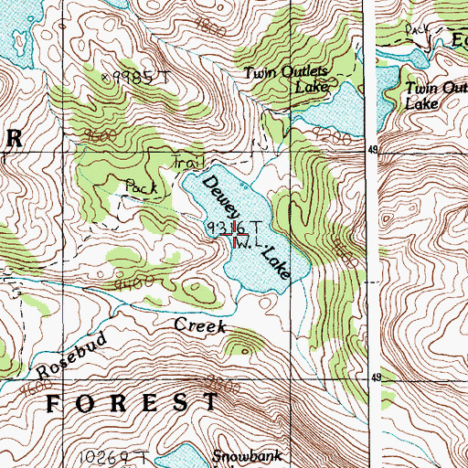 Topographic Map of Dewey Lake, MT