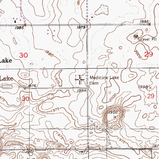 Topographic Map of Medicine Lake Cemetery, MT