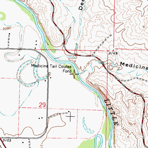Topographic Map of Medicine Tail Ford, MT