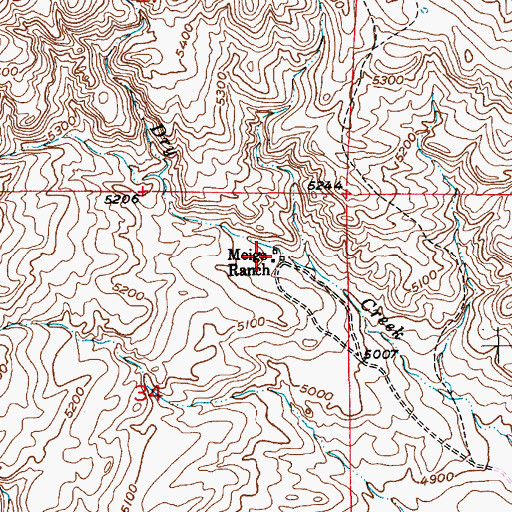 Topographic Map of Meigs Ranch, MT