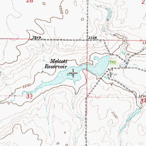 Topographic Map of Melcott Reservoir, MT
