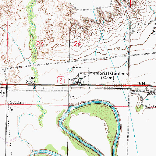Topographic Map of Memorial Gardens, MT