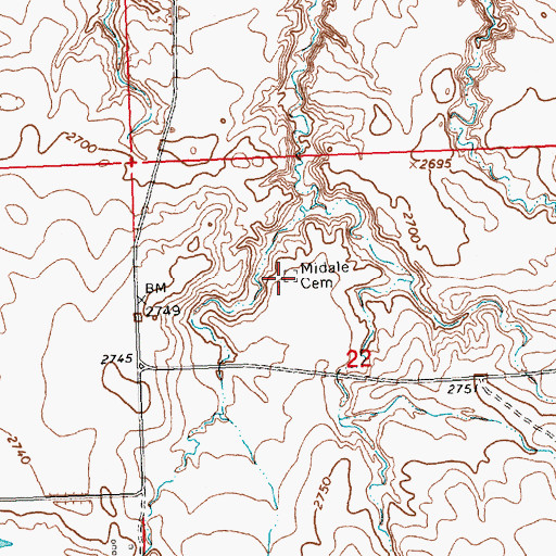 Topographic Map of Midale Cemetery, MT