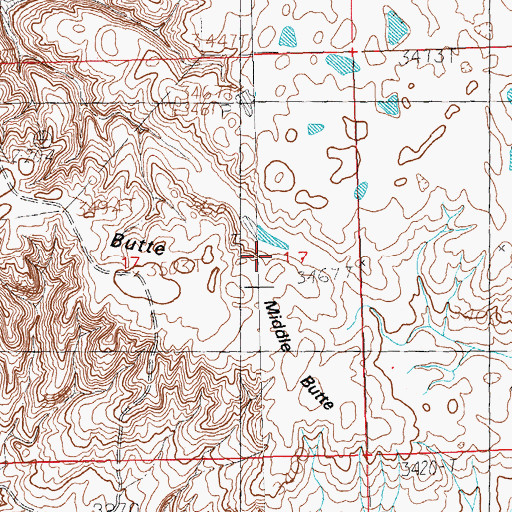 Topographic Map of Middle Butte, MT