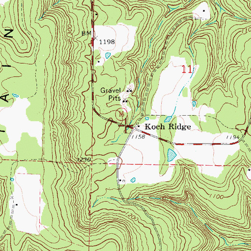 Topographic Map of Koch Ridge, AR