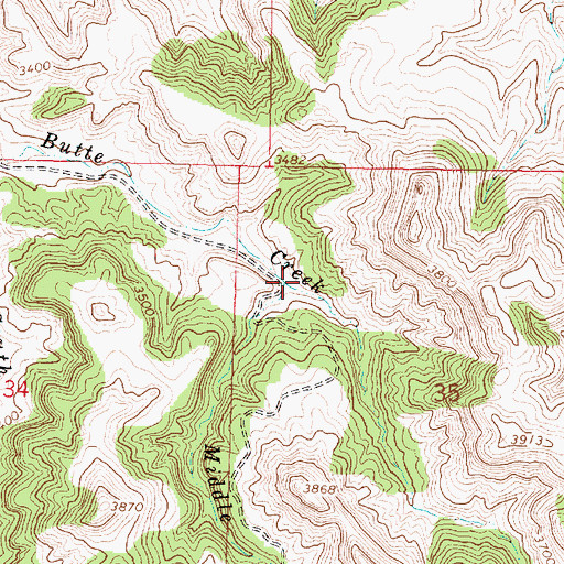 Topographic Map of Middle Fork Battle Butte Creek, MT