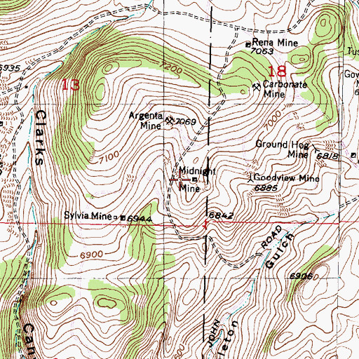 Topographic Map of Midnight Mine, MT