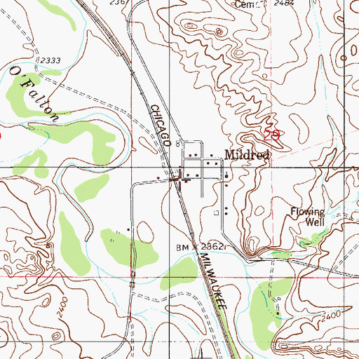 Topographic Map of Mildred, MT