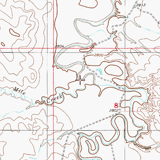 Topographic Map of Mile Creek, MT