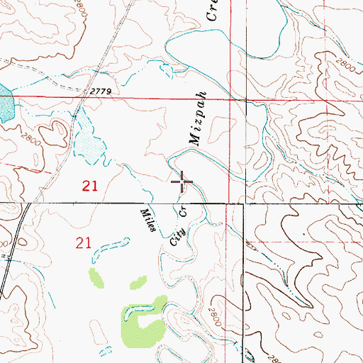 Topographic Map of Miles City Creek, MT