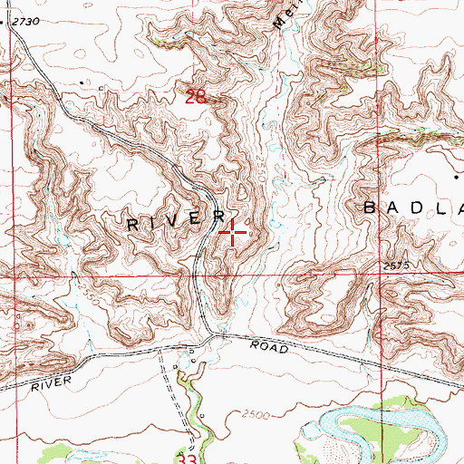 Topographic Map of Milk River Badlands, MT