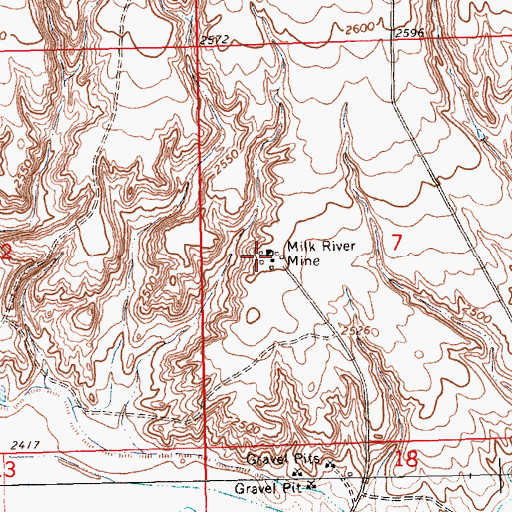 Topographic Map of Milk River Mine, MT