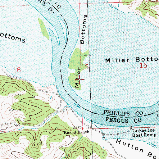 Topographic Map of Miller Bottoms, MT