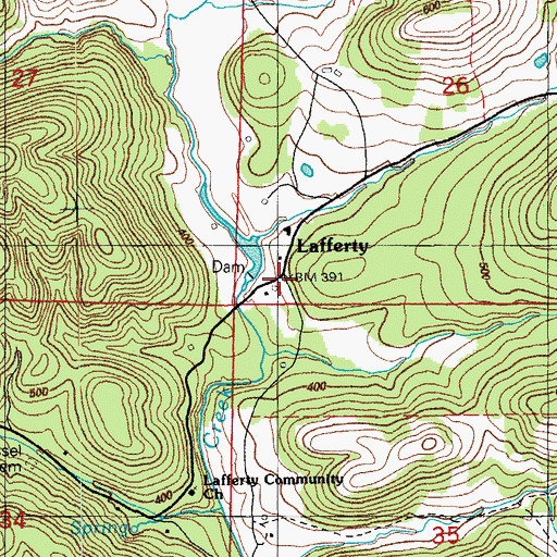Topographic Map of Lafferty, AR