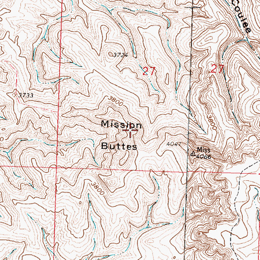 Topographic Map of Mission Buttes, MT