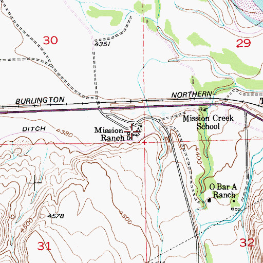 Topographic Map of Mission Ranch, MT